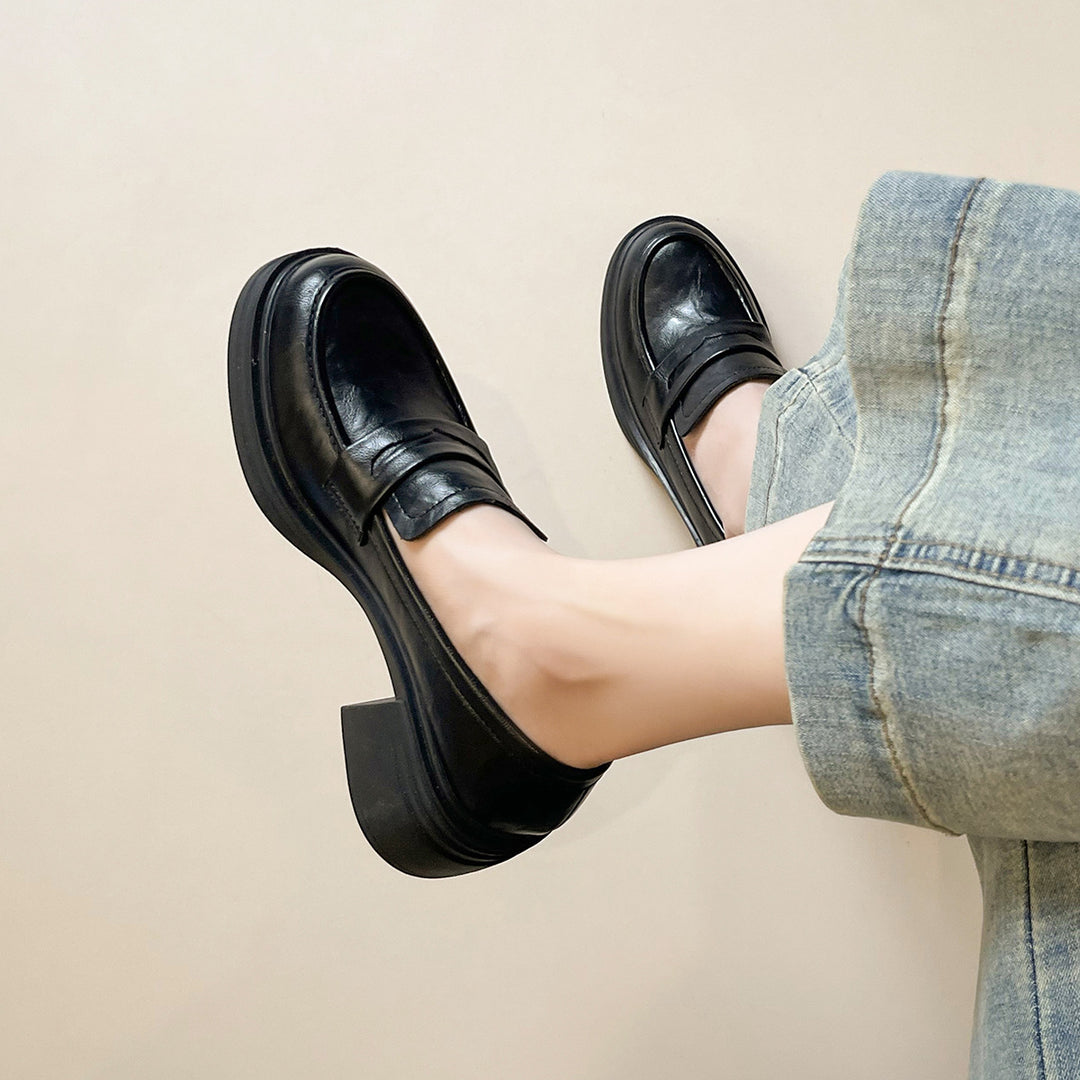 Damen elegante Loafers mit modischem Blockabsatz EB