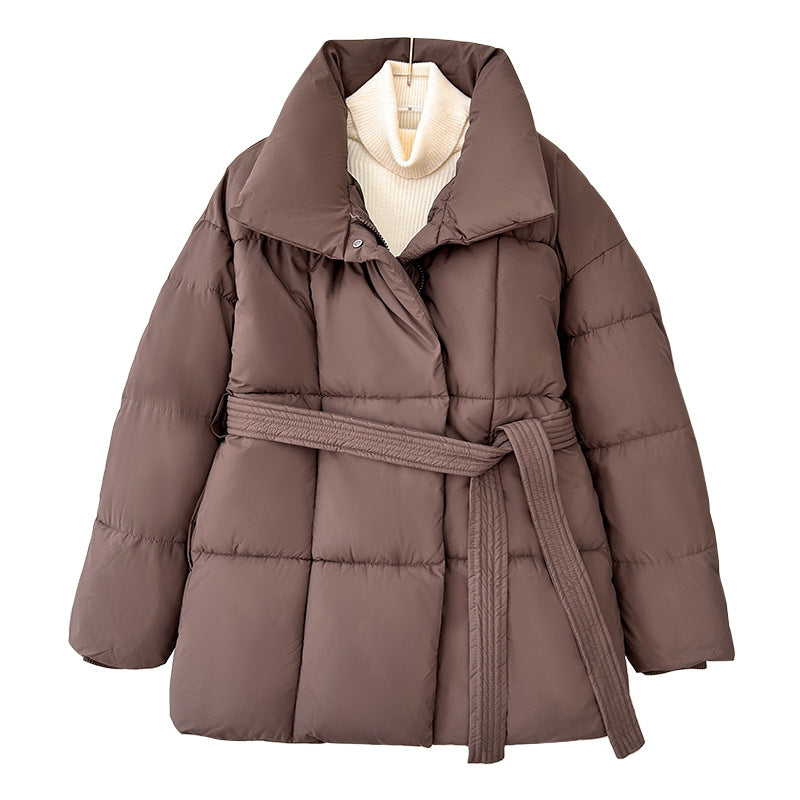 Damen modische wattierte Jacke mit Gürtel und hochschließendem Kragen EB