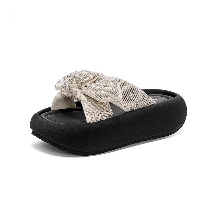 Damen bequeme und elegante Pantoletten mit dekorativem Schleifenausschnitt EB