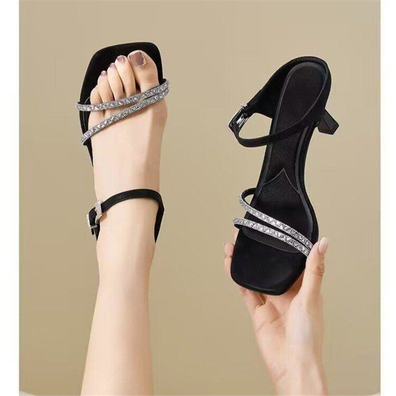 Damen elegante Plateau Sandalen mit rhinestone Akzenten EB