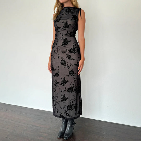Damen Elegantes Spitzenmaxikleid mit floralem Muster EB