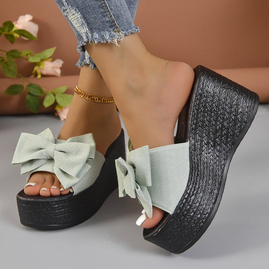 Damen Wedge-Pantoletten mit eleganten Schleifen aus hochwertigem Material EB