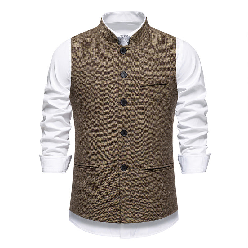 Herren nan elegante Weste mit Stehkragen und Fischgrätmuster aus Wollmix EB