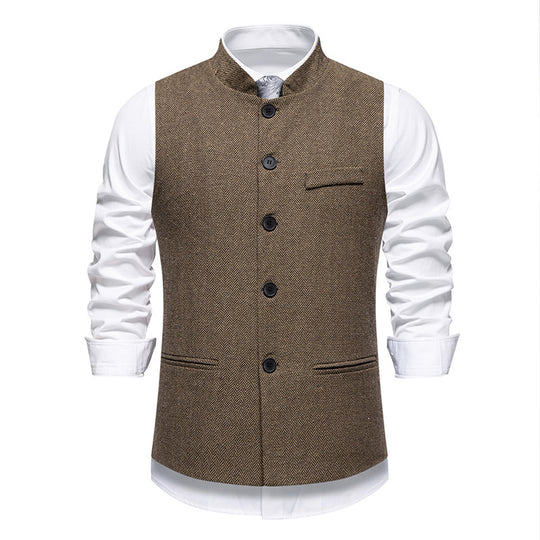 Herren nan elegante Weste mit Stehkragen und Fischgrätmuster aus Wollmix EB