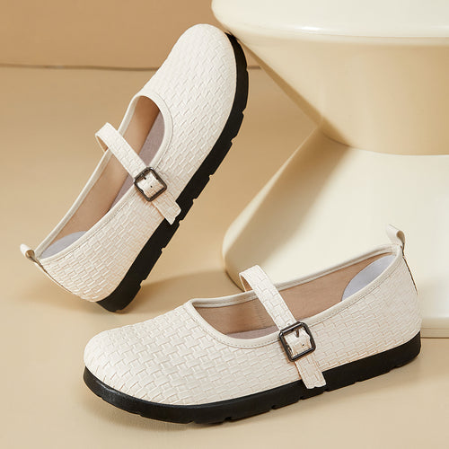 Damen nan Mary-Jane Ballerina-Slipper mit gewebter Oberflächenstruktur, verstellbarem Riemen und stoßdämpfender Leichtsohle EB