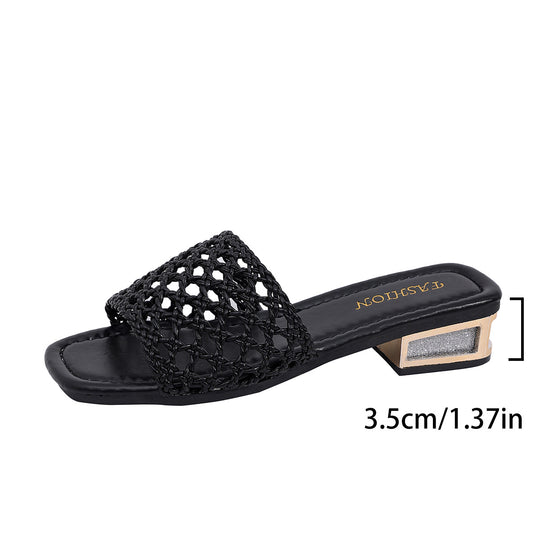 Damen Offene Mules mit geflochtenem Riemendesign EB