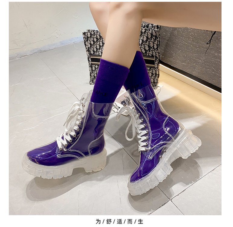 Damen trendige Stiefeletten im transparenten Design mit knalligem Detail EB