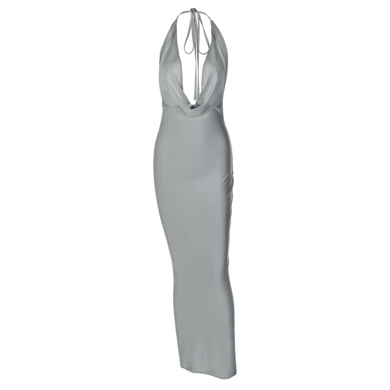 Damen sexy Abendkleid mit tiefem V-Ausschnitt und fließendem Schnitt EB