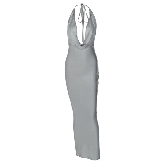 Damen sexy Abendkleid mit tiefem V-Ausschnitt und fließendem Schnitt EB