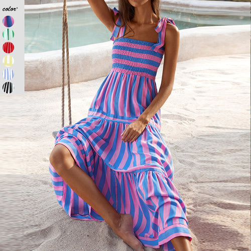 Damen Maxi Kleid mit schulterfreien Trägern und verspieltem Volantdesign EB