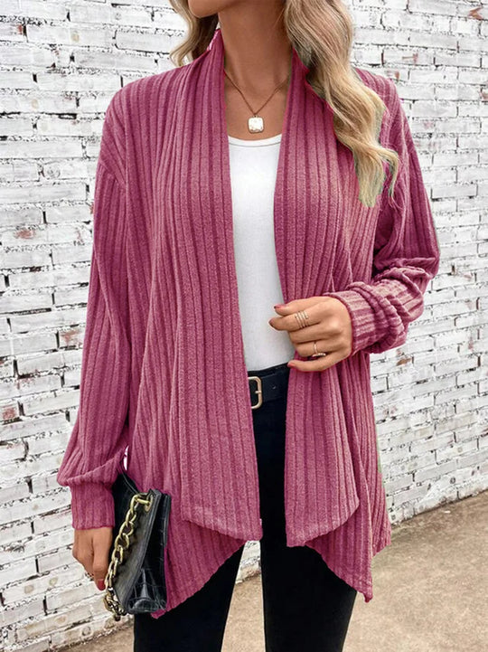 Damen lässiger Strickcardigan mit markantem Rippdesign EB