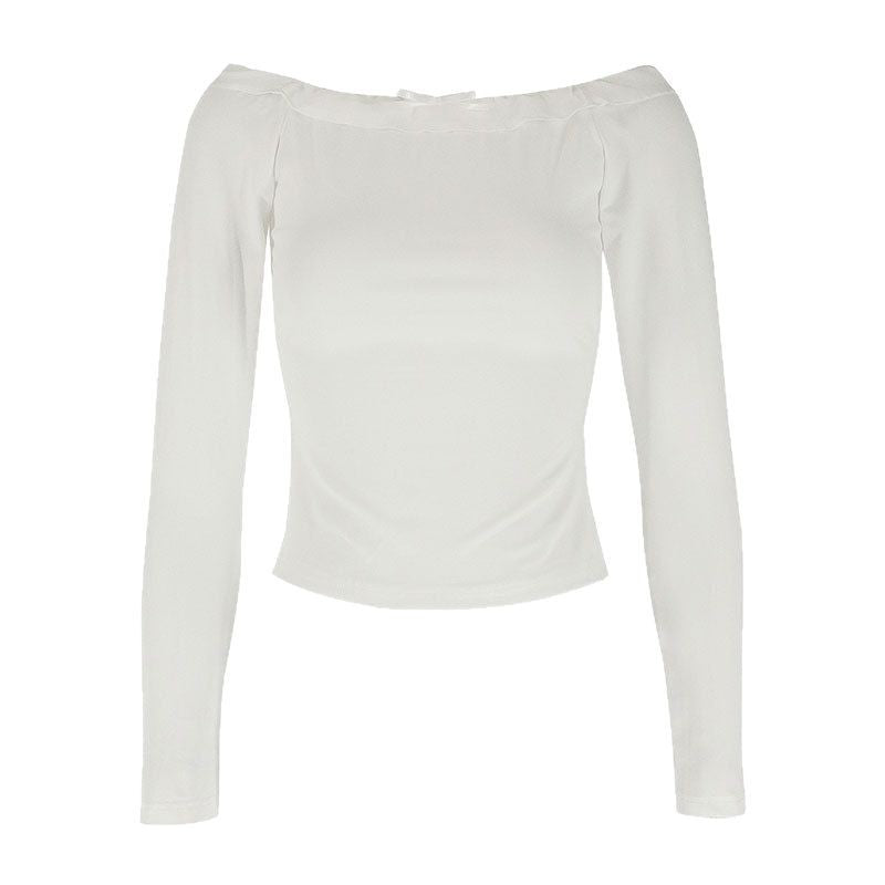 Damen Off-Shoulder Langarmoberteil mit zartem Rüschenbesatz EB