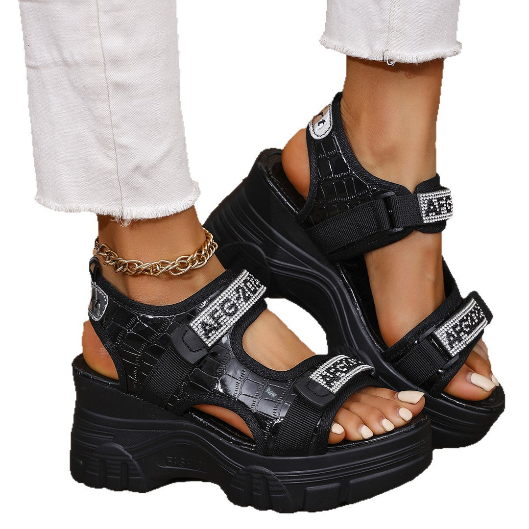 Damen modische Sandalen mit komfortablem Velcro-Verschluss und strukturierter Sohle EB