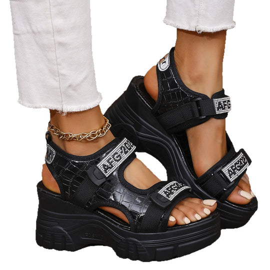 Damen modische Sandalen mit komfortablem Velcro-Verschluss und strukturierter Sohle EB