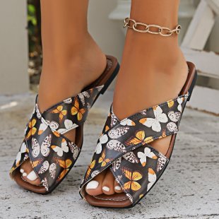 Damen Faltbare Sandalen mit floralem Muster EB