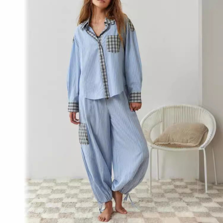 Damen lässiges Komplettset mit Karomuster aus weichem Material EB