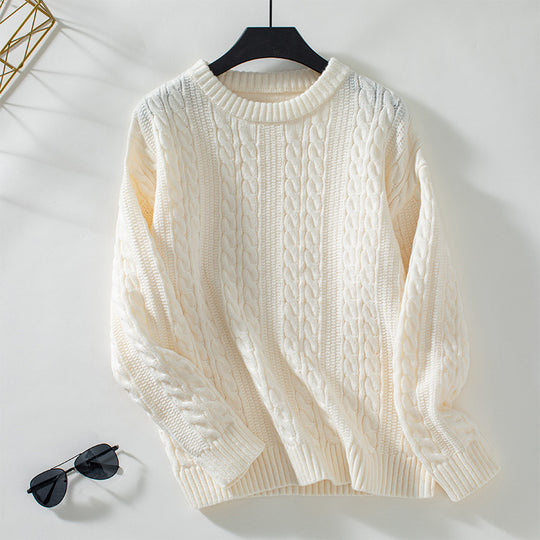 Damen Strickpullover mit Zopfmuster und hohen Bündchen EB