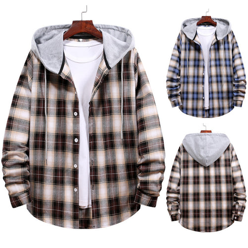Herren Karohemdjacke mit Kapuze und großzügigen Taschen EB