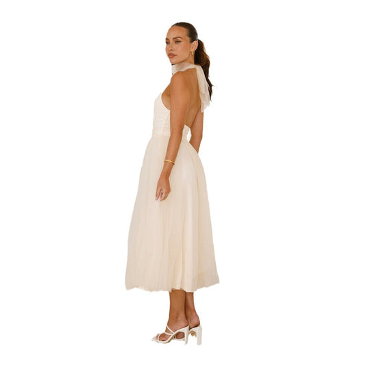 Damen Tüllkleid mit elegantem Halterneck und schwingendem Rock EB