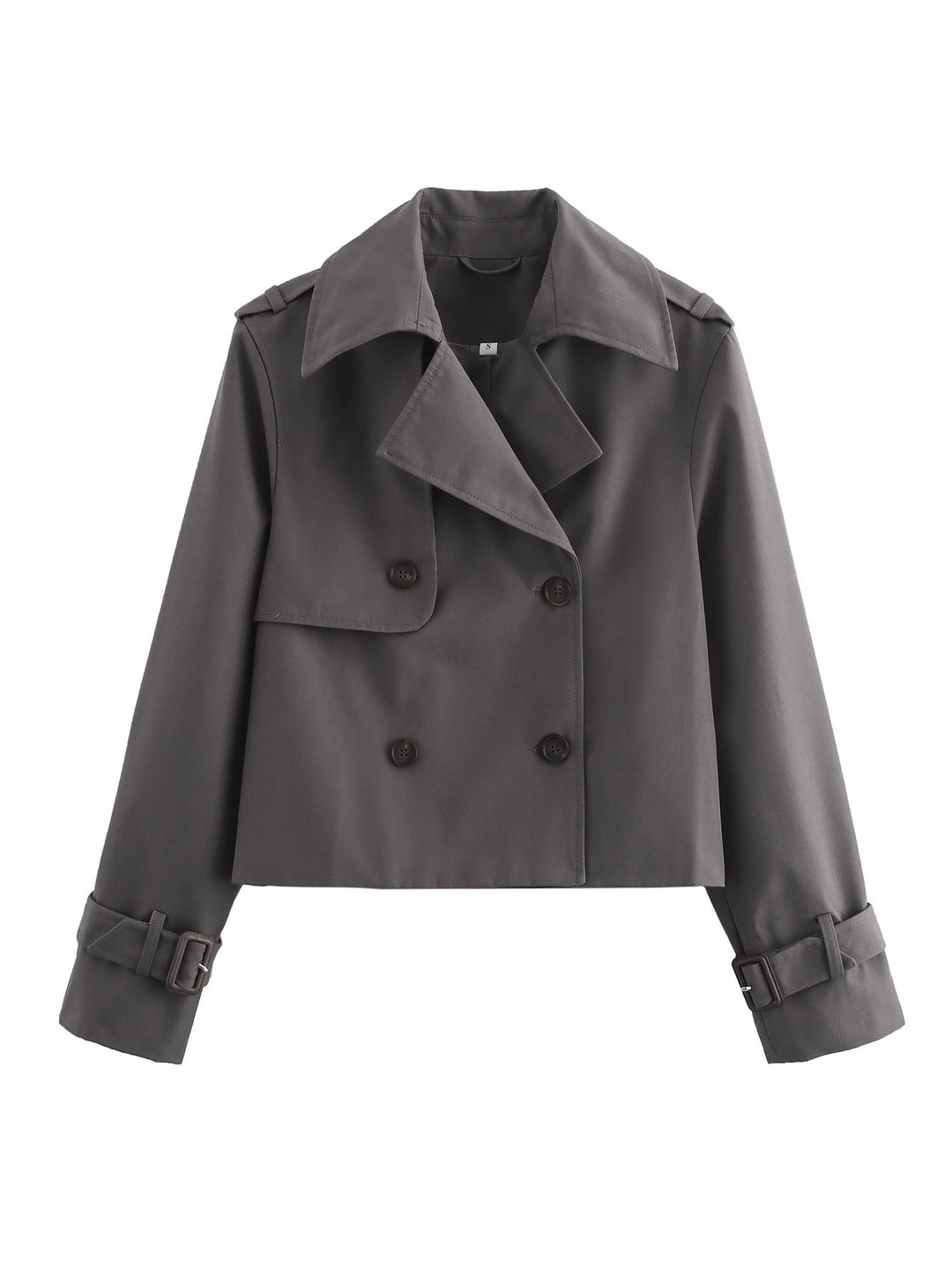 Damen cropped Trenchjacke mit doppelter Knopfleiste und verstellbaren Ärmeln EB