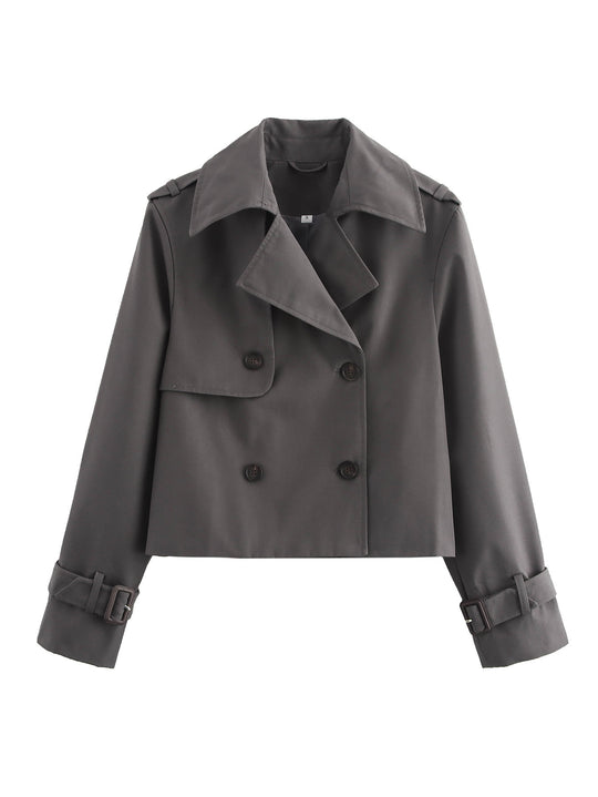 Damen cropped Trenchjacke mit doppelter Knopfleiste und verstellbaren Ärmeln EB