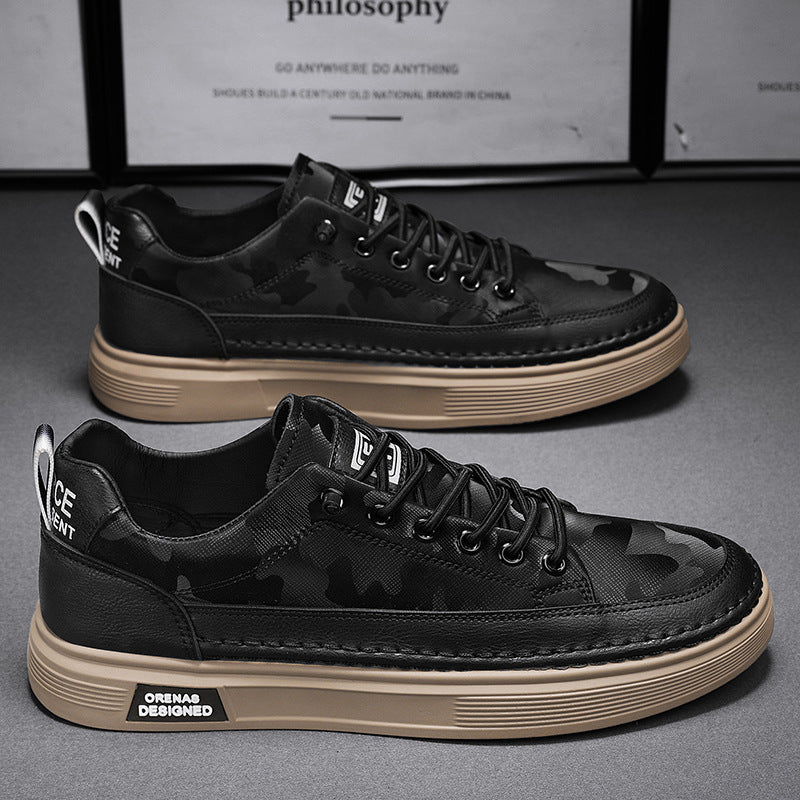 Herren Lederoptik-City-Sneaker mit gepolstertem Fersenkragen und langlebiger Plateau-Gummisohle EB