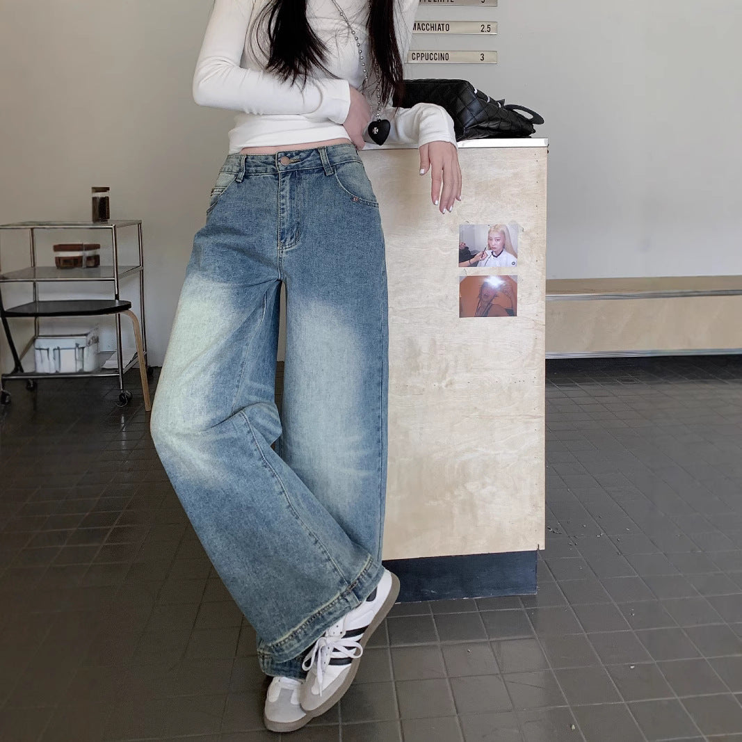 Damen weite Denim-Jeans im lässigen Stil mit modischen Waschungen EB