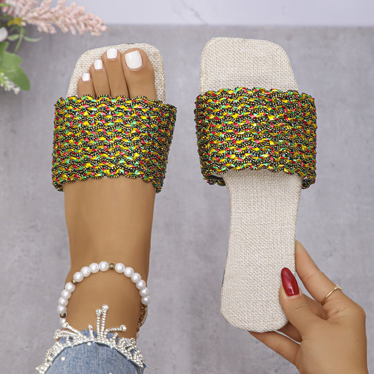 Damen modische Slides mit buntem Flechtmuster EB