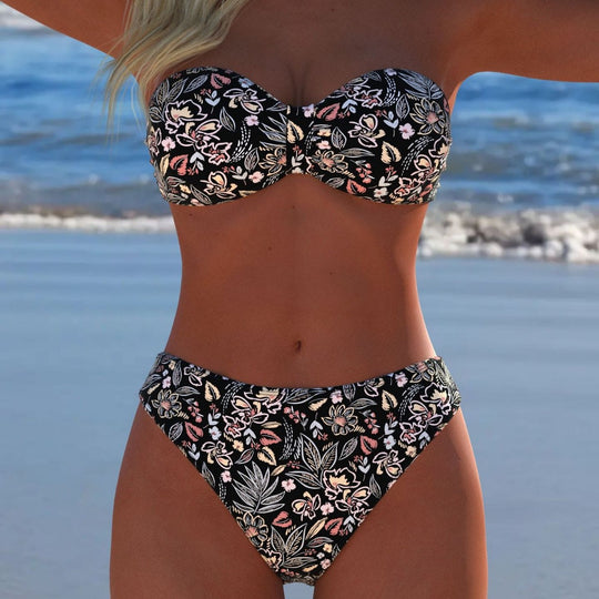 Damen Bikini-Set mit elegantem Strapless-Oberteil und hohem Taillenbund EB