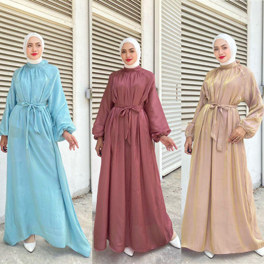 Damen Elegantes Langarmkleid mit Taillengürtel EB
