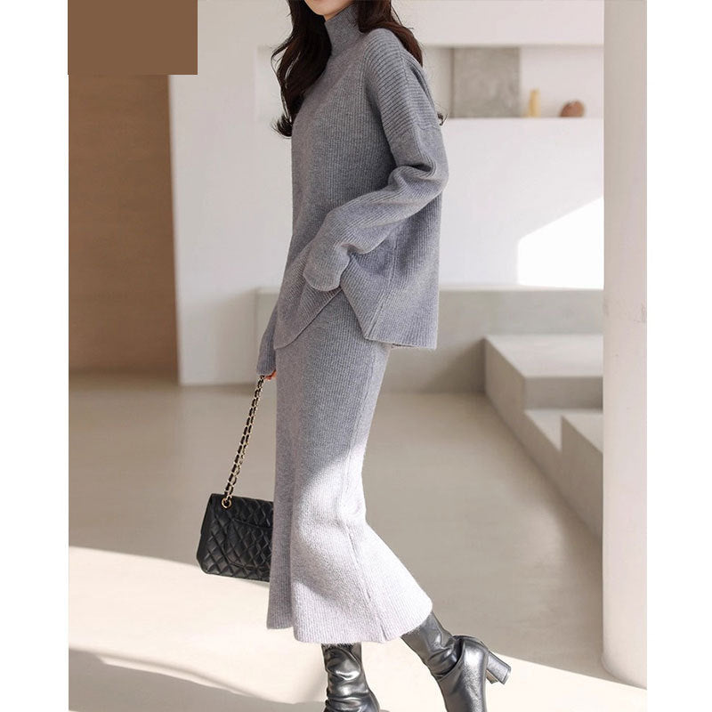 Damen Elegantes Strickoutfit mit Taillengürtel EB