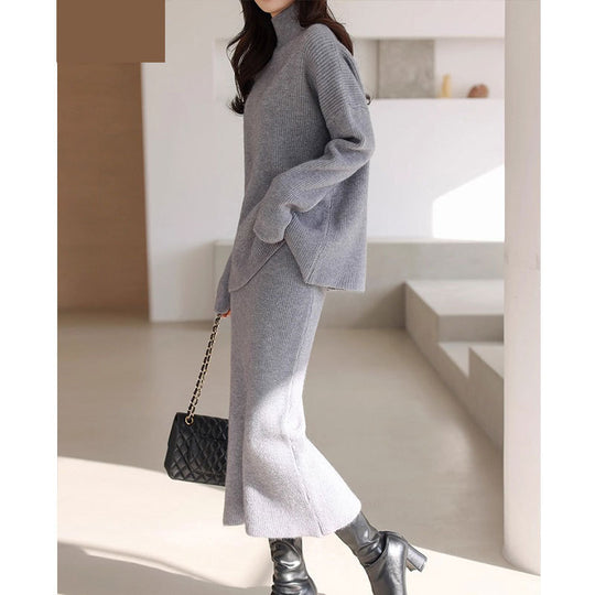 Damen Elegantes Strickoutfit mit Taillengürtel EB