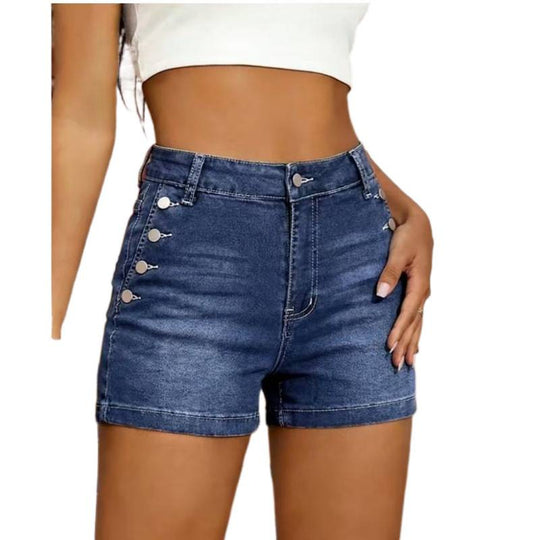 Damen Hochgeschnittene Denim-Shorts mit Knopfdetails EB