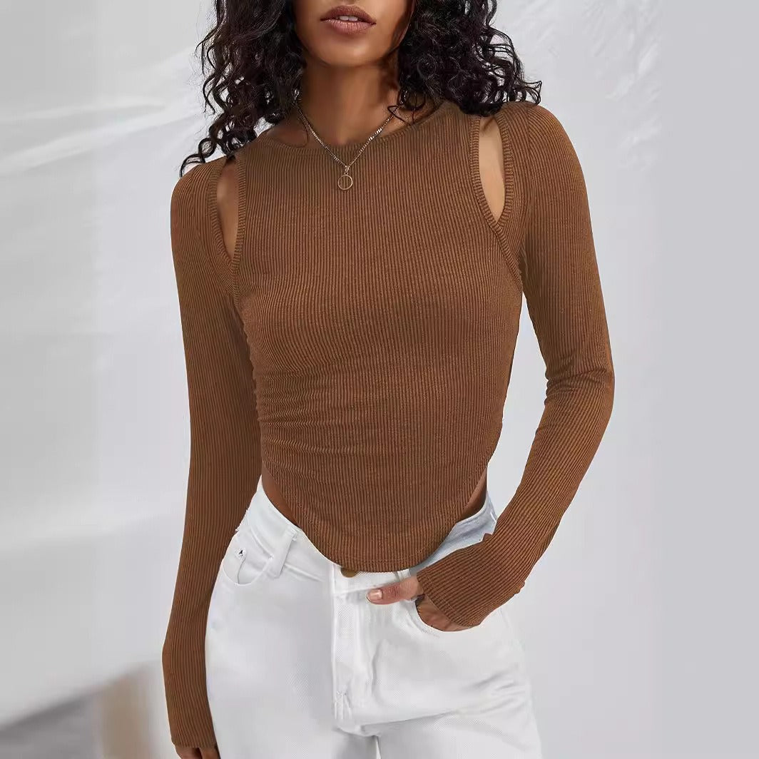 Damen Langarmshirt mit modischem Cut-Out-Design und Rippstruktur EB