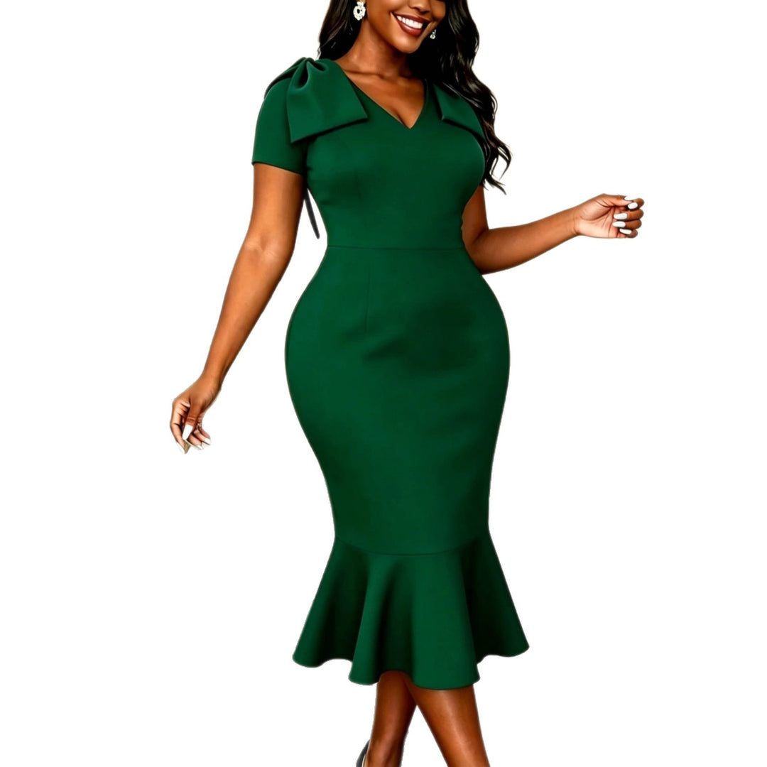 Damen figurbetontes Kleid mit voluminösen Schleifenärmeln EB