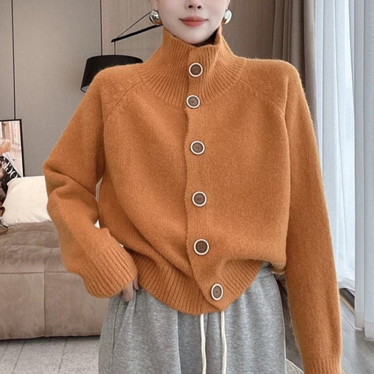 Damen kuscheliger Hochkragen-Cardigan mit Knopfdetails EB