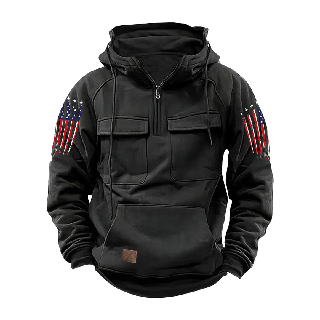 Herren nan Kapuzenpullover mit Halbzip, Cargo-Brusttaschen und Kängurutasche EB