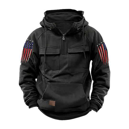Herren nan Kapuzenpullover mit Halbzip, Cargo-Brusttaschen und Kängurutasche EB