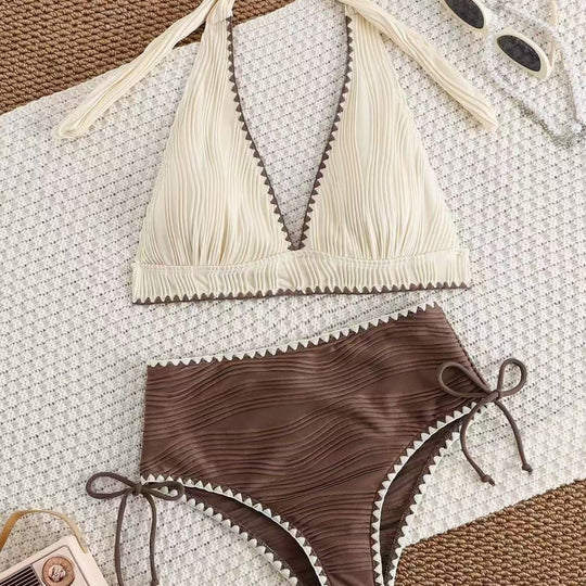 Damen Bikini-Set mit tiefem V-Ausschnitt und hoch taillierter Hose EB