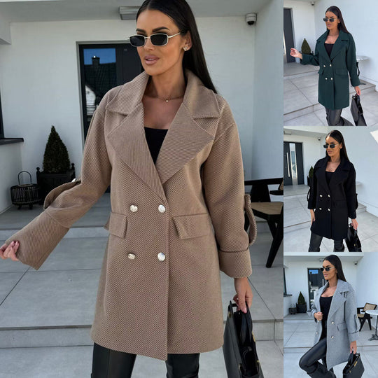 Damen Doppelreiher Oversized Blazer Mantel EB