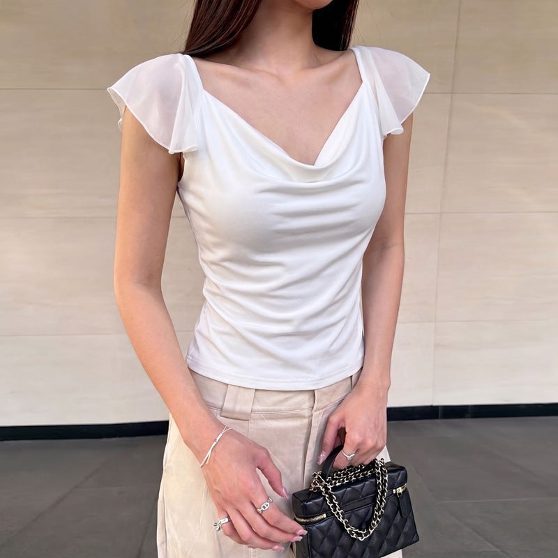 Damen Elegantes Top mit fließendem Chiffon-Detail EB