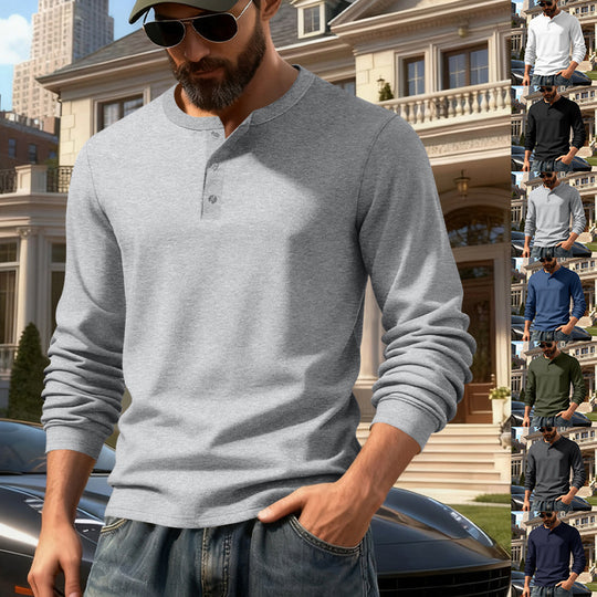 Herren nan tailliertes Langarm-Henleyshirt mit Stehkragen, feinem Baumwollstretch und Rippbündchen EB