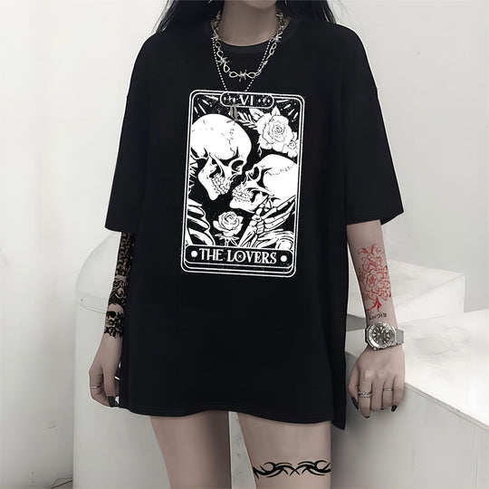 Damen T-Shirt mit künstlerischem Skelettmotiv und einzigartigem Druck EB