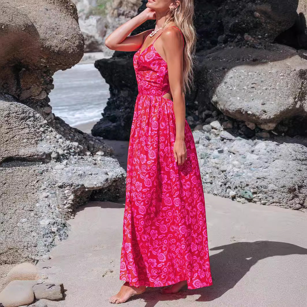 Damen Maxikleid mit raffiniertem Knotendesign und floralem Muster EB