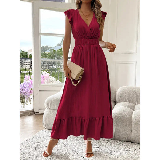 Damen Maxikleid mit voluminösen Rüschenärmel und elegantem Bund EB