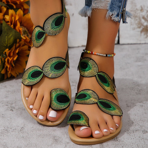 Damen Sandalen mit exzentrischem Design und bunten Federn EB