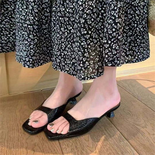 Damen elegante Mules mit offenen Zehen und feinem Absatz EB