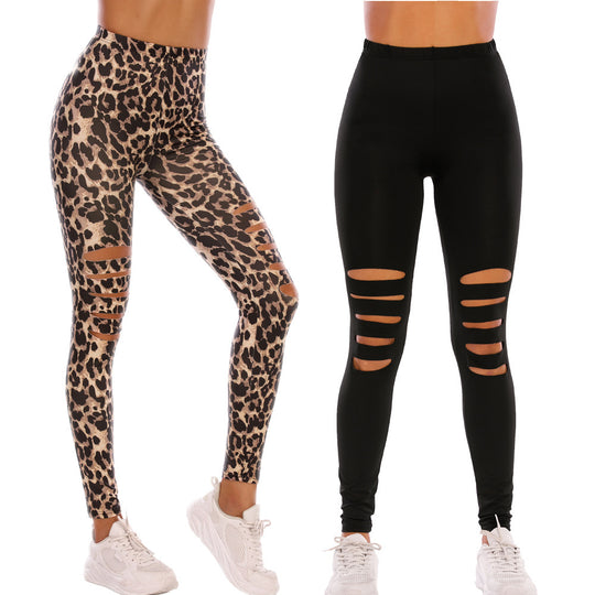 Damen Modische Leggings mit Cut-Outs im Leopardenmuster EB