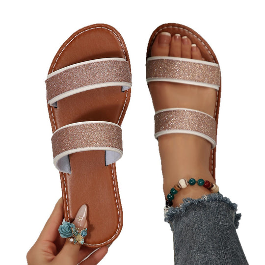Damen Sportliche Sandalen mit Glitzerelementen und verstellbaren Riemen EB