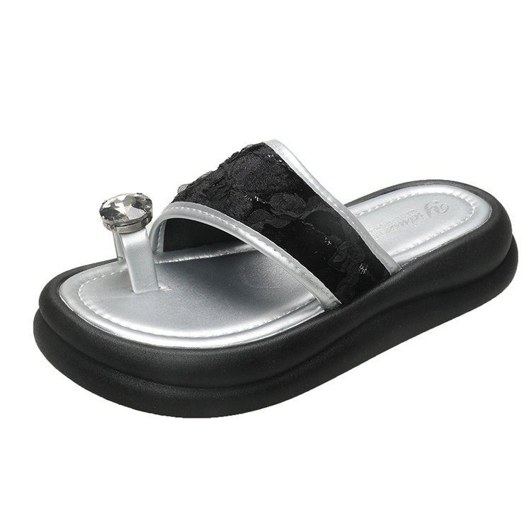 Damen trendige Flip-Flops mit floralem Dekor und funkelndem Schmuckdetail EB